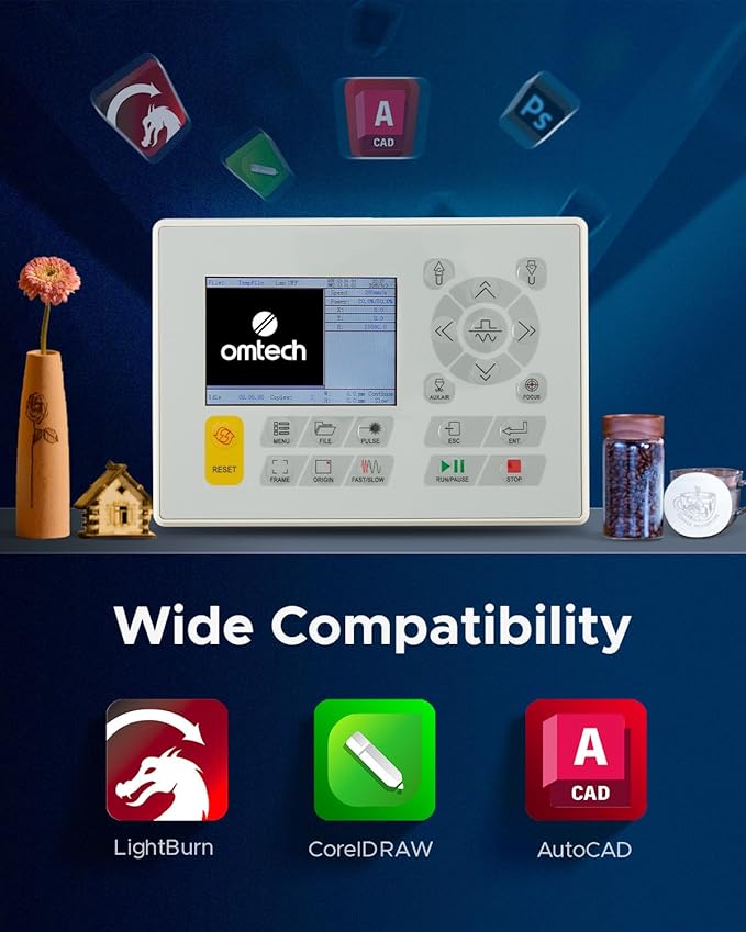 OMTech 90W CO2 Laser Engraver | 20"x28" Work Area | Air Assist & 4-Way Pass-Through | Water Pump | Cuts & Etches Wood, Glass, Acrylic | High-Power, Safe, Efficient Commercial Laser Cutter