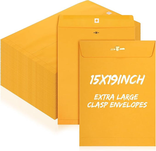50 Pcs 15 x 19 Inch Extra Large Mailing Clasp Envelopes Jumbo Kraft Catalog Manila Envelope with Clasp Closure for Oversized Big Documents Office Home Business Legal School Storing Mailing