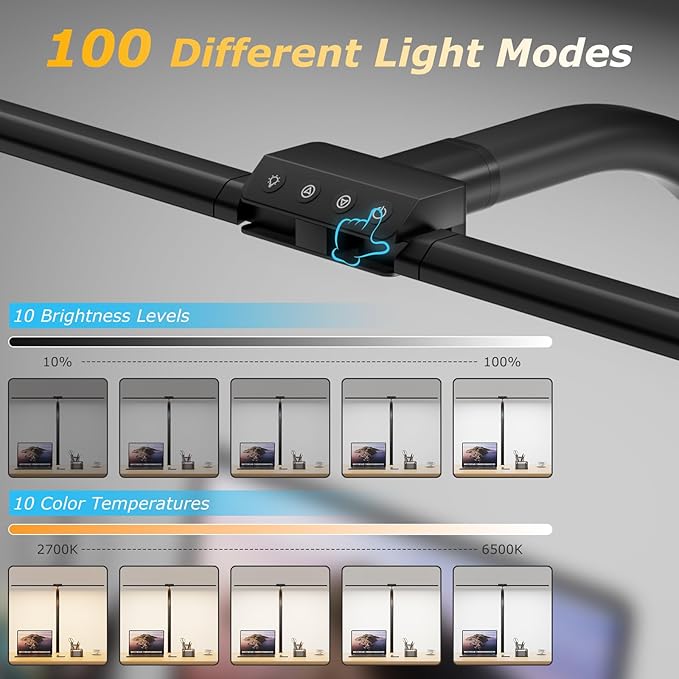 Desk lamp,LED Desk Lamps for Home Office,24W-Eye-Caring Computer Desk Lamp with Clamp,Architect Lamp with Flexible Gooseneck,LED Table Light for Reading,Dimmable Monitor Table Lamp,Double Head