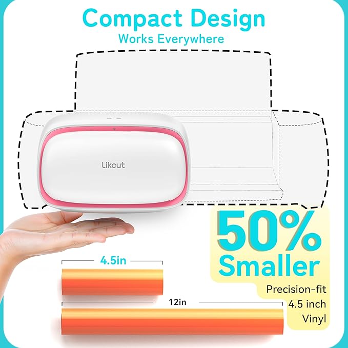 Likcut Vinyl Cutter Machine, Upgrade Cutting Machine Glee S501 for DIY Joy, Portable Smart Cutting Tool for Crafter, Sticker Decal Maker Printing for Family & School Fun Projects and Decorations, Pink