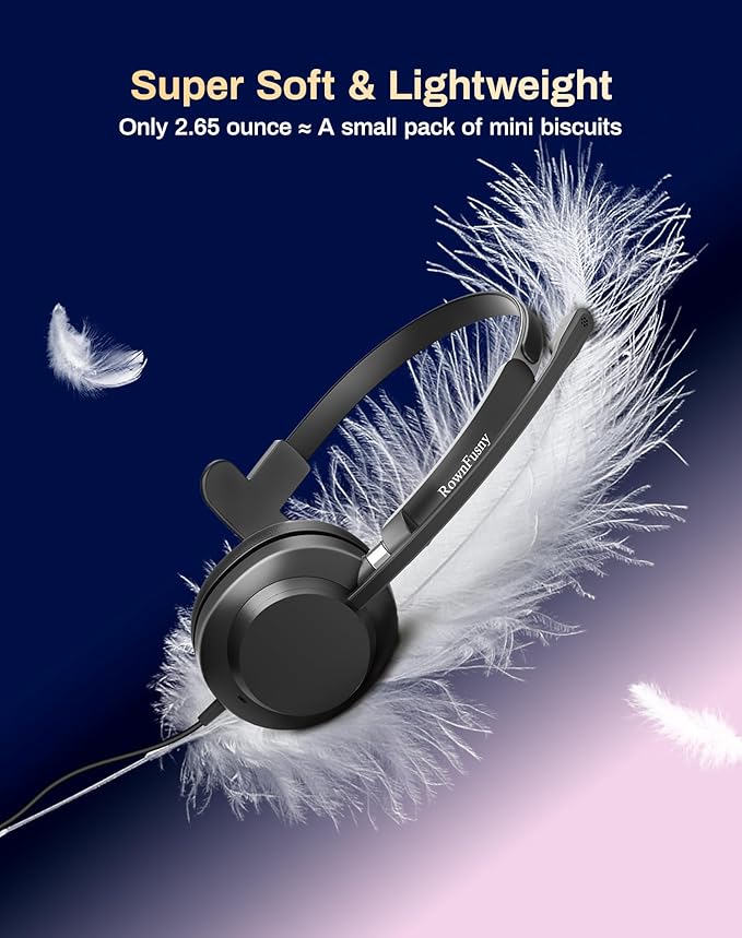 USB Headset with Microphone for PC & Laptop - Noise Reduction On-Ear Wired Headphones with in-Line Volume Control, Call Answer Button for MS Teams, IP Phones, Work, Zoom, Skype