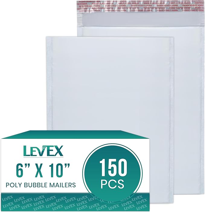 Levex - #0 6" x 10" [150 Pack] Poly Bubble Mailers, Padded Envelope Mailers, Packing Envelope & Mailing Bags for Shipping