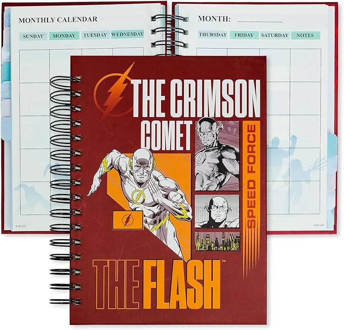 Cool Hero Academic Planner, Weekly Monthly Daily Agenda, Custom Date Organizer for Junior，Senior Students, Spiral Bound Notebook with Colorful Tabs,Datebooks for Time Management (Red and Yellow)