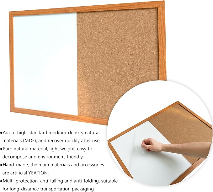 Combination Writeboard 24"x 18" Magnetic Whiteboard & Cork Board Dry Erase Board Bulletin Board Wall Mounted Wood Frame