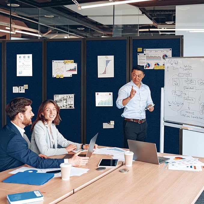 Room Partition,Office Divider,Portable Commercial Screen Dividers,Privacy Partition Separator,Classroom School Dividers, 10'6"L* 6'7"H,5 Panel,Blue