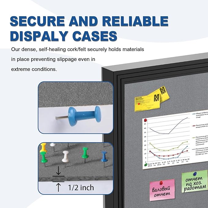 Lockable Outdoor Enclosed Bulletin Board,Weatherproof Cork Noticeboard with Locking Door, Wall-Mounted Aluminum Frame Display Case for Office, Home, School (Black Frame | Greyfelt Surface, 36x24 inch)