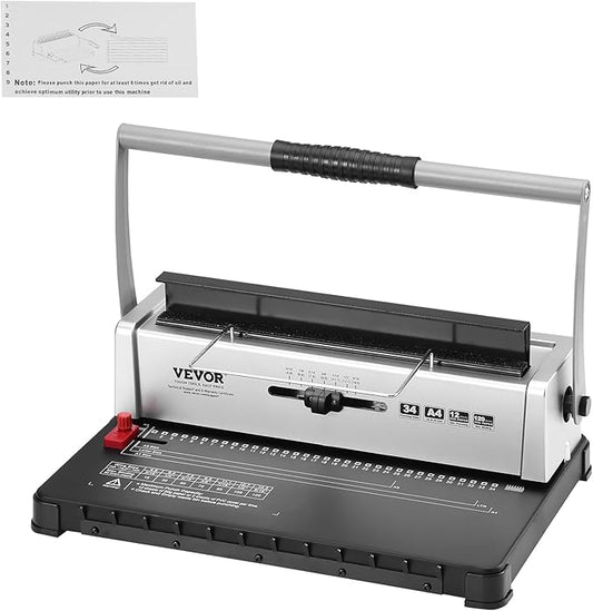 VEVOR Coil Binding Machine, Manual Book Maker 34-Holes Binding 120 Sheets, Punch Binder with Adjustable Side Margin, for Letter Size, A4, A5