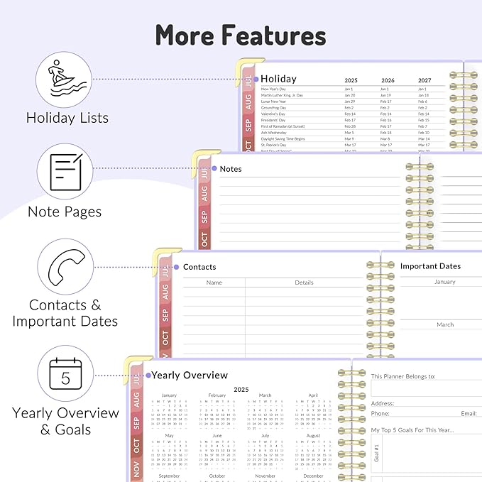 Jul 2025 - Dec 2026 Planner, Forvencer Academic Planner 2025-2026, 18 Month Daily Planner, 6" x 8", Weekly & Monthly Agenda Book, Hardcover Calendar Book, School Supplies for Student Teacher, Blue