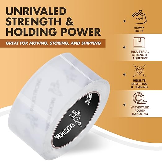 Packstrong Industrial Grade Clear Packing Tape 12 Rolls - Extra Long 110 Yards per Roll - 2" Wide x 2.7 mil Thick, Acrylic Adhesive Heavy Duty Tape for Box Office Moving Packaging Shipping