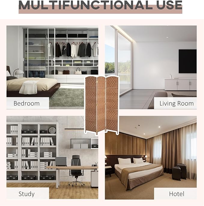 NicBex Room Divider 3 Panel Room Dividers with Wicker Weave Design Partition Room Dividers and Folding Privacy Screens 6 FT Wall Divider for Office, Room Separation,53.25"W x 0.75"D x 70.75"H, Natural