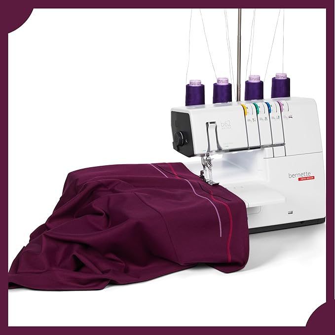 Bernette B62 Airlock Coverstitch Machine Bundle | Air Threader, Scissors, Rotary Cutter, Threads, Self Healing Foldable Cutting Mat, LED Light, Extension Table | Heavy Duty, Beginner to Professional