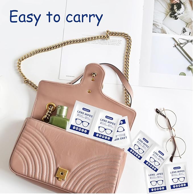 Eyeglass Cleaner Wipes, Sunglasses, Screens - Gentle and Portable for On-the-Go Cleaning of Devices, Lens Wipes for Eyeglasses, Wet Lens, Camera Lenses, Laptops, Etc. Individually Packaged（220 PCS）