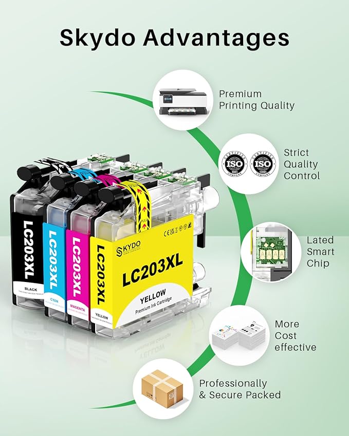 LC203XL Ink Cartridges 4 Pack Replacement for LC203 XL LC 203 Color Inks Use for MFC-J480DW MFC-J4420DW MFC-J880DW MFC-J885DW MFC-J680DW (BK/C/M/Y)