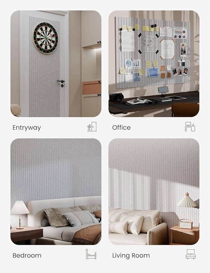 Bumusty Large Cork Board Alternative-47 x35 Felt Bulletin Board Tiles, with 30 Pushpins, 70 Adhesive Tabs, 12-Pack Slat Wall Paneling, Cork Boards for Office Push Pin Board Felt Board-Marble Gray