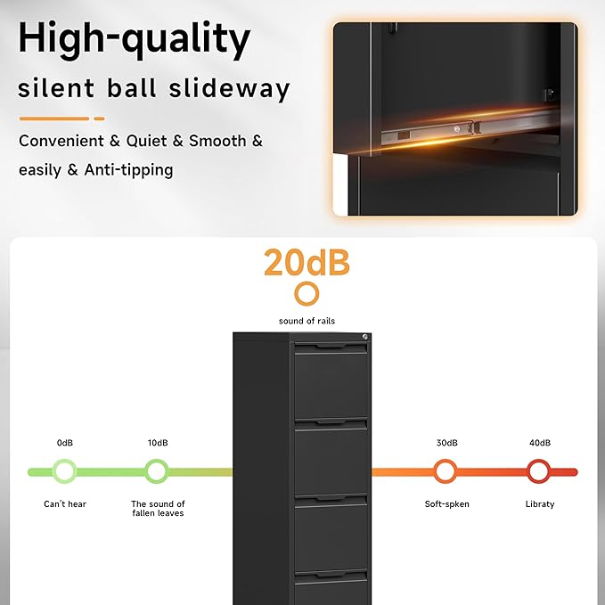 4 Drawer File Cabinet, 17.8" D Metal Filing Cabinets with Lock, Vertical Filing Cabinet for Home Office, Steel File for Letter/Legal/A4/F4 Size, Easy Assemble (Black)