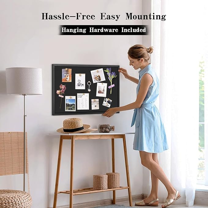 Miratino Large Bulletin Board, 36 "x 24" Black Cork Boards for Walls with Frame, Pin Display Board Vision Board for Home School Office Decor