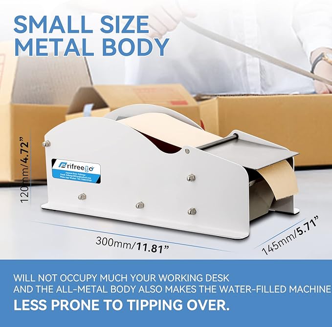 Water-Activated Tape Dispenser, Manual Width-Adjustable Kraft Gum Tape Dispenser for 0.98-3.54" Wide Tape, All-Body Steel Packing Tape Dispenser, Stable and Durable