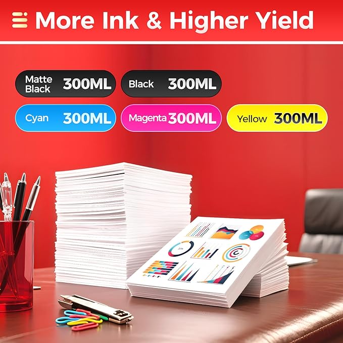 PFI-320 Pigment Ink Tank Set 5-Pack 300ml High Capacity Replacement for Canon PFI-320 PFI320 Ink Cartridges Compatible with Canon imagePROGRAF TM-200 TM-205 TM-300 TM-305 Printer Black Yellow Magenta