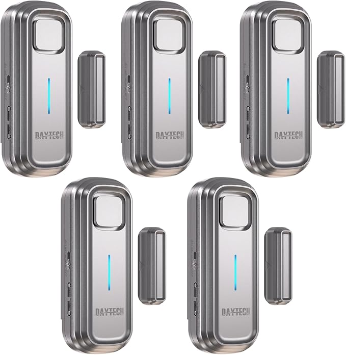 Daytech Refrigerator & Freezer Door Alarm - Adjustable 1-4 Minute Delay, 0-120dB Adjustable Siren, Door/Window Sensor for Home or Business (5 Pack, Gray)