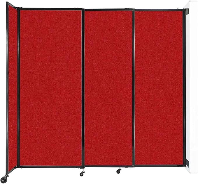 Wall-Mounted Sliding StraightWall Room Divider | Adjustable Widths | Locking Wheels | Room Separator | Up to 7'2" Wide x 6'10" Tall Red Fabric Panels