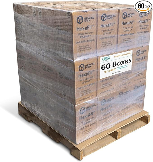 IDL Packaging HexaFil Honeycomb Packing Kraft Paper 15" x 840' in Self-Dispensed Box (Pallet of 60) - Patented Cushioning Box Filler for Void Filling, Moving, Shipping - Alternative to Bubble Plastic