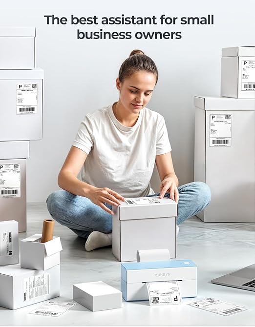 MUNBYN Bluetooth Thermal Label Printer, 4x6 Shipping Label Printer for Shipping Packages, Compatible with iOS, Android, PC, Mac, Chrome OS, Etsy, Ebay, Shopify, Amazon, USPS and More