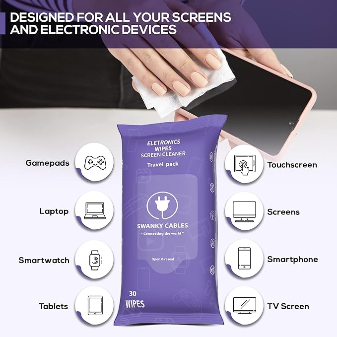 Screen Cleaner Wipes: Electronic Wipes for Screens - Computer Screen Wipes for Lens, Phone, Tv Screen and Monitor Cleaning - Tech Wipes & Microfiber Cloth (Soft Wipes, 300 Count)