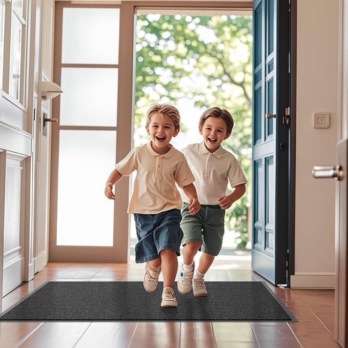 Front Door Mat, 3' x 5' Heavy Duty Indoor Outdoor Welcome Mat for Entryway, Commercial Floor Entrance, Low Profile, Non-Slip, Durable Rubber Backing for Entry, Patio, Home