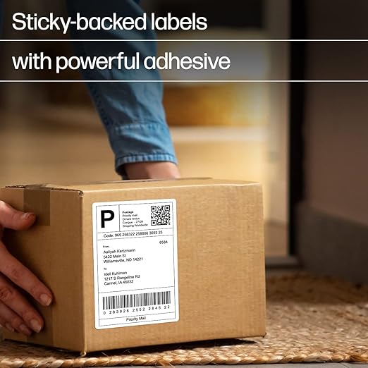 HP 4” x 6” Direct Thermal Shipping Labels, 4 Rolls 250 Sheets per Roll, Multipurpose Thermal Labels for Personal or Business Use, Compatible with HP and Other Thermal Label Printers, White