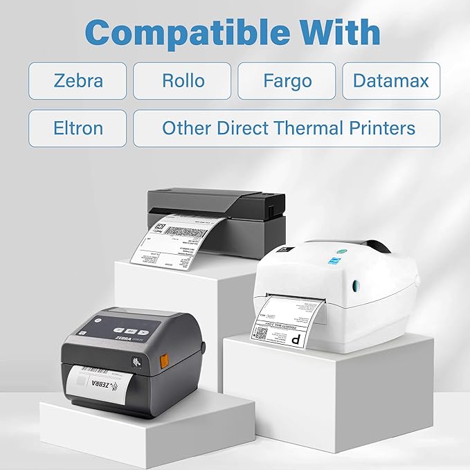 LotFancy 4x6 Thermal Labels, 2000 Shipping Labels, Perforated, White Postage Mailing Labels Compatible with Zebra, Rollo, Elton Thermal Printer, Permanent Adhesive
