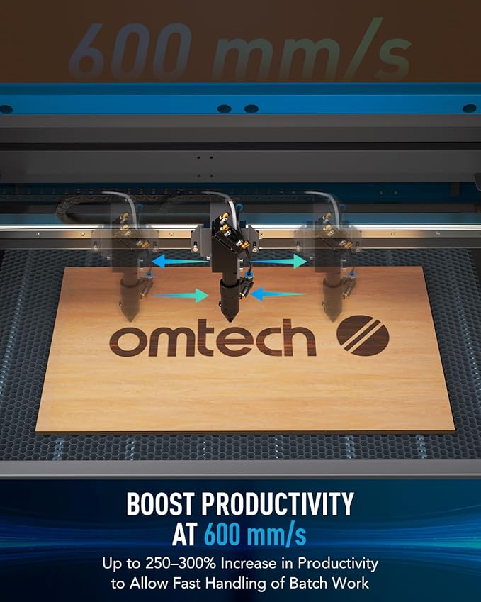 OMTech 100W CO2 Laser Engraver with LightBurn & Water Chiller, 20"x28" Laser Engraving Cutting Machine with 4 Way Pass Through Air Assist Wheels, Industrial Laser Cutter