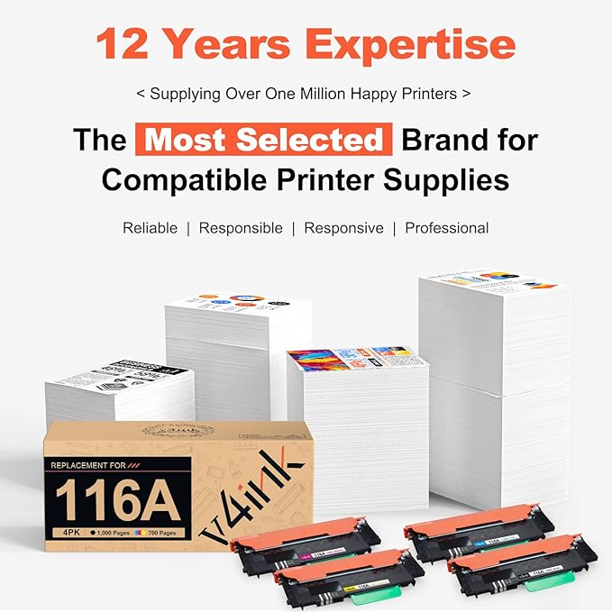 v4ink 116A Toner Cartridge 4 Pack Replacement for HP 116A W2060A W2061A W2062A W2063A use with HP Color Laser 150 150a 150nw MFP 178 178nw 178nwg 179 179fnw 179fwg Printer Ink (KCMY)