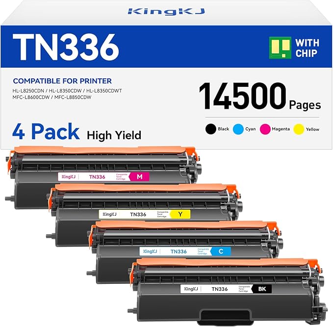 TN336 Toner Cartridge 4-Pack Replacement Compatible for Brother TN-336 TN331 TN315 MFC-L8850CDW HL-L8350CDW MFC-L8600CDW HL-4150CDN MFC-9970CDW DCP-L8400 L8450 HL-L8250 L8650 L8850 4570CDW Printer Set