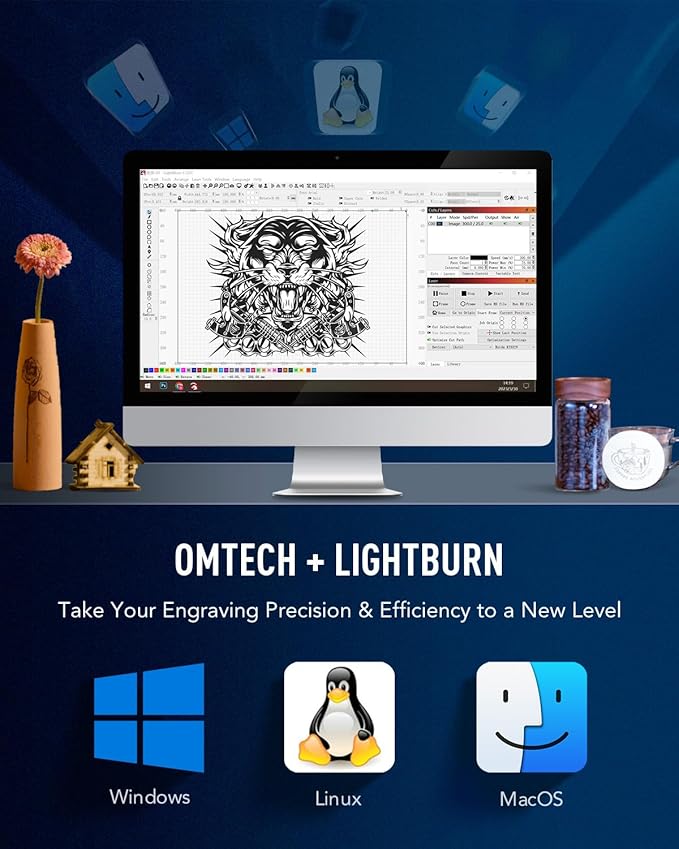 OMTech 150W CO2 Laser Engraver with LightBurn & Water Chiller, 63" x 40" Laser Engraving Cutting Machine with Autofocus Autolift 3 Way Pass Air Assist, Laser Cutter for Wood Glass Acrylic More