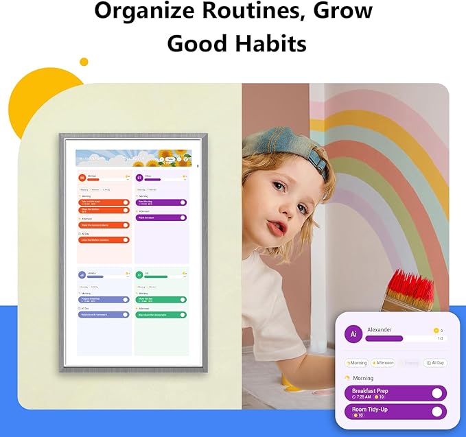 ApoloSign Digital Calendar: 15.6" Wall Planner Electronic Calendar, Smart Touchscreen Interactive Display for Chore Chart, Family Schedules, Supports All Apps via Google Play (Gray Wood, 15.6-inch)