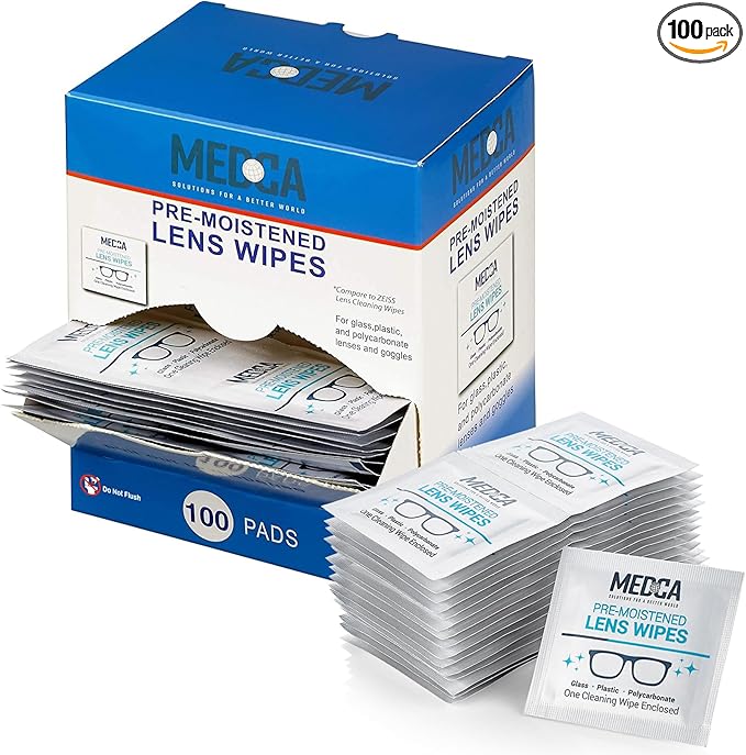 Premoistened Lens and Glass Cleaning Wipes - Portable Travel Cleaner for Glasses, Camera, Cell Phone, Smartphone, and Tablet - Disposable, Quick Drying, Streak Free - Individually Wrapped, Pack of 100