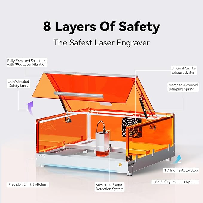 TOOCAA 10W Laser Engraver with Air Assist, Laser Cutter and Lazer Engraving Machines with Enclosure,Status Atmosphere Light,USB Safety Interlock for Tumblers Wood Metal Acrylic