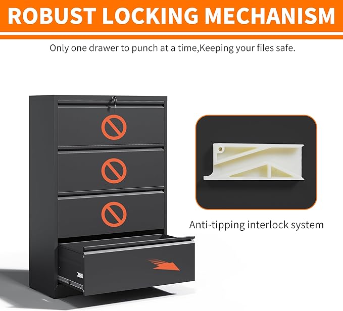 4 Drawer Lateral File Cabinet with Lock Heavy Duty Large Metal Filing Cabinet Home Office Cabinets Wide Steel Cabinets for Legal/Letter Size,Assembly Required