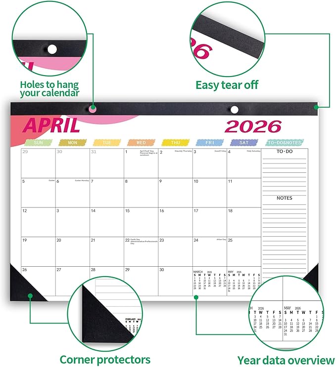 Desk Calendar 2026 Wall Calendars, July 2025 - December 2026 Monthly Planner Paper Office Desktop 17"X 12", 18-Months, Planning and Organizing Home, School, Office, Holiday, Vacation