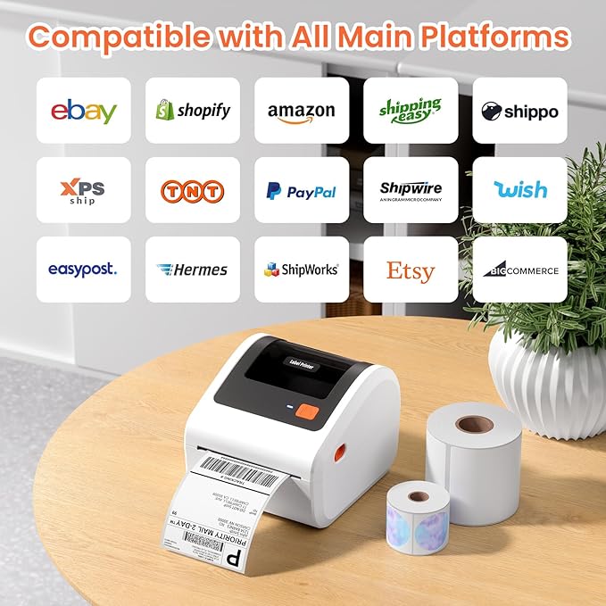 Bluetooth Thermal Shipping Label Printer - D450BT Thermal Label Printer 4x6 for Small Business & Shipping Packages, Compatible with iPhone, Android, iPad, Windows, macOS, Chrome, USPS, Amazon
