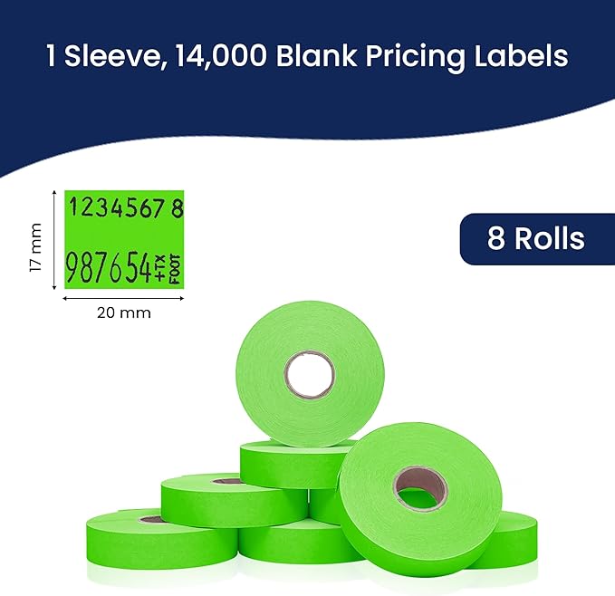 Perco Fluorescent Green Pricing Labels for Monarch 1136 Price Gun - 8 Rolls, 14,000 Pricemarking Labels