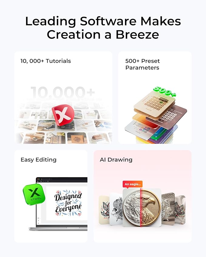 xTool S1 20W Laser Engraver and Cutter Machine with Air Assist & Honeycomb, 23.93" x 15.16" Bed Size, Beginner-Friendly, Laser Engravering Machine for Wood and Metal, Acrylic, etc. - Basic Bundle