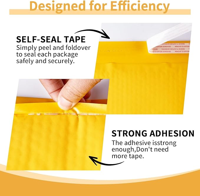Kraft Bubble Mailers 8.5×12' Inch 25 Pack Yellow shipping envelopes Self-Seal Padded Mailing Envelopes for Jewelry Makeup Supplies and Small Business Packaging