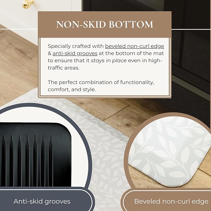 Anti Fatigue Mat by Laurel Lane Co. – Designer Anti Fatigue Mats for Kitchen Floor, Kitchen Mats for Floor, Desk Mat – Cushioned 0.75" Thick – Stain Resistant – Non-Skid Bottom – 20" x 60"