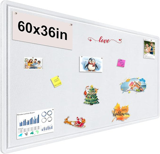 Large Bulletin Board, Foldable 60x36 Inches Cork Board Alternative, Large Felt Board Decorative Pin Board for Wall, Foldable Photo Board Self-Adhesive Vision Board with 36 Pushpins White