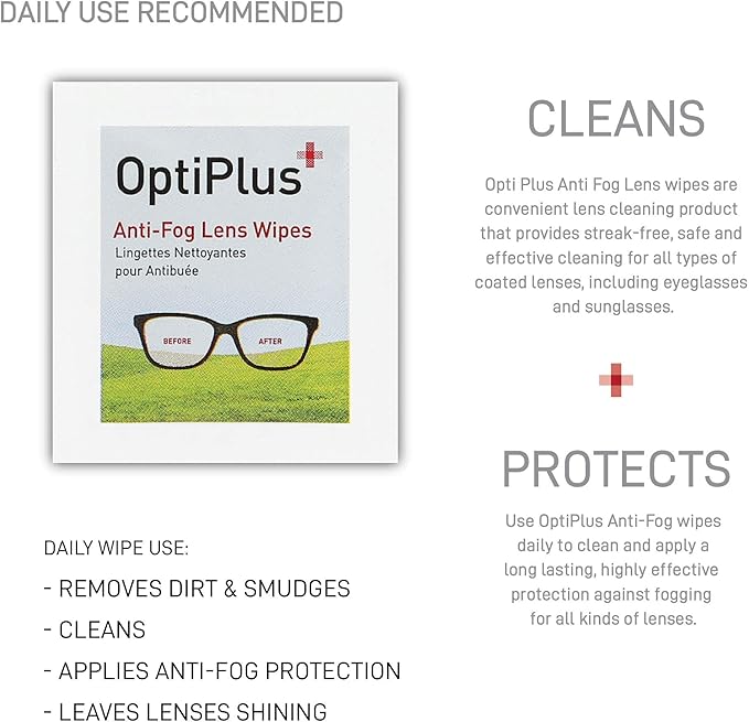 OptiPlus Anti Fog Lens Wipes l Pre-Moistened l Cleaning Wipes for Glasses, Laptops Screens, Smart Phones, Optical Lens, Goggles, and Watch Screen l Quick-Dry & Scratch-Free l Two Pack of 100 Pack
