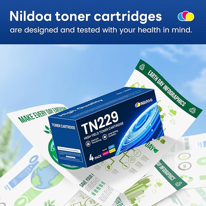TN229 Toner Cartridges 4 Pack Replacement for Brother TN229BK/C/M/Y TN-229 MFC-L3720CDW MFC-L3780CDW HL-L3280CDW Printer Ink (TN2294PK Black Cyan Magenta Yellow)