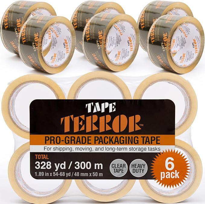 Professional-Grade Clear Packing Tape (6 Rolls) - Heavy Duty Tape for Packing, Moving Boxes, Shipping, Mailing, Storage, and More - Packaging & Shipping Supplies (48mm x 50m per Roll)