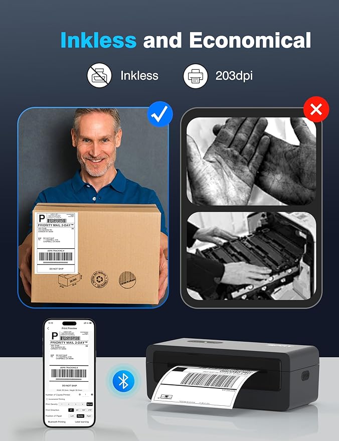 iDPRT Shipping Label Printer 4x6 Bluetooth Thermal Label Printer for Small Business and Shipping Package, Support Android, iPhone, Windows, macOS, Widely Used for Amazon, Shopify, Ebay