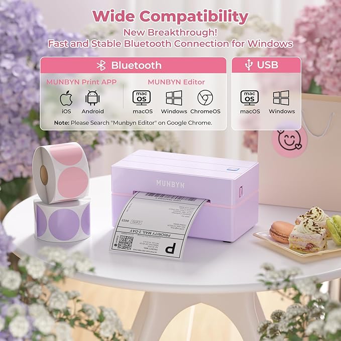MUNBYN Bluetooth Thermal Label Printer, 130B Wireless 4x6 Shipping Label Printer for Shipping Packages Small Business Office or Home, Compatible with iPhone Android iPad Windows macOS Chrome Etsy eBay
